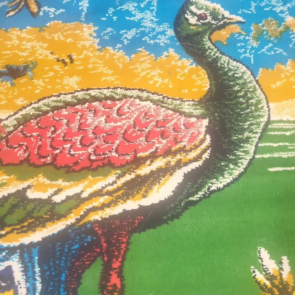 Peacock Theme Wall Rug Vintage Tapestry 1970's Made in Turkey 38 x 51